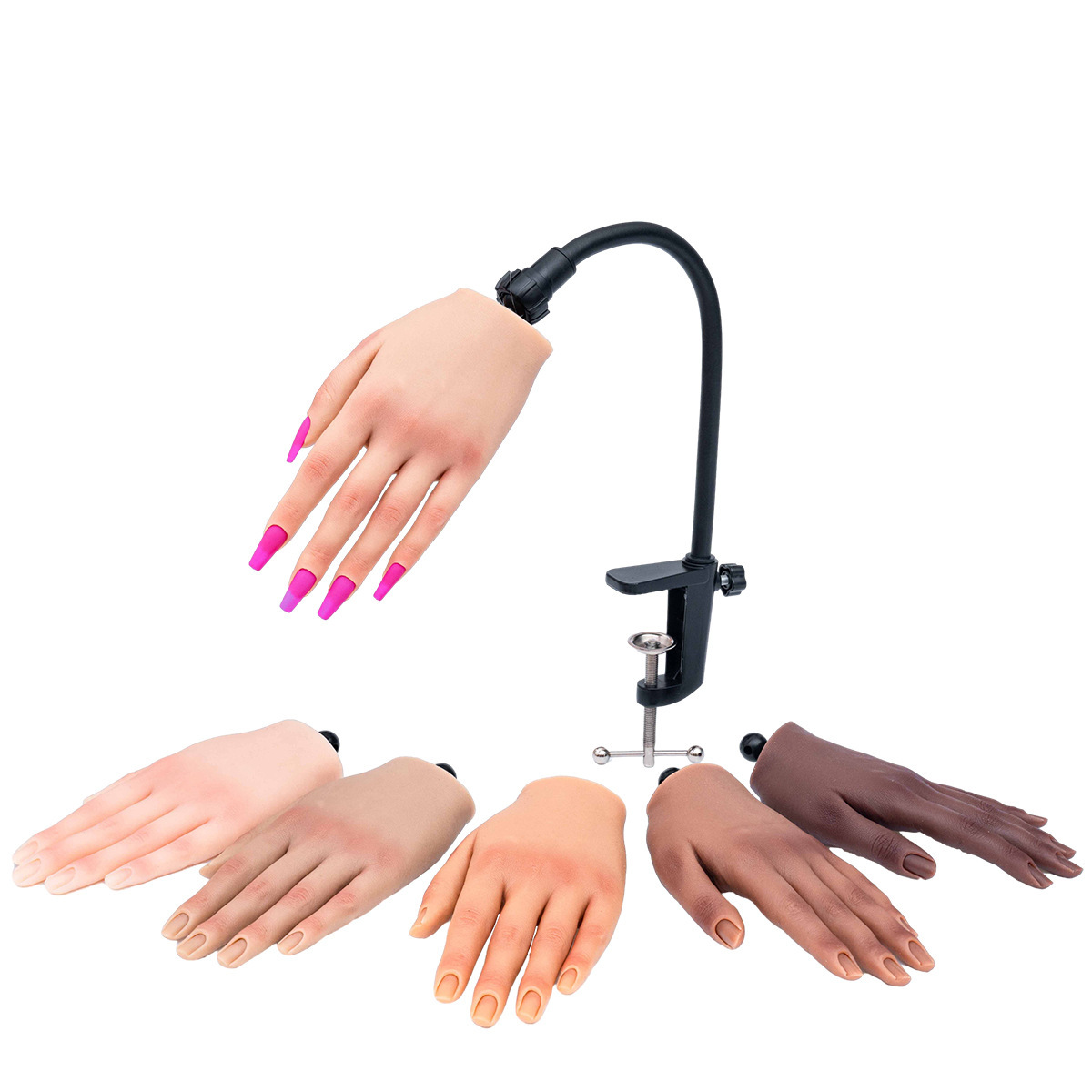 silicone nail art practice hand with flexible arm and desk clamp