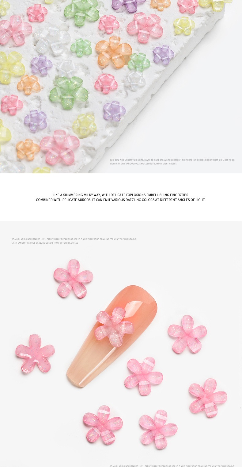 nail color 3d stereoscopic crystal resin five petal flower handmade nail jewelry