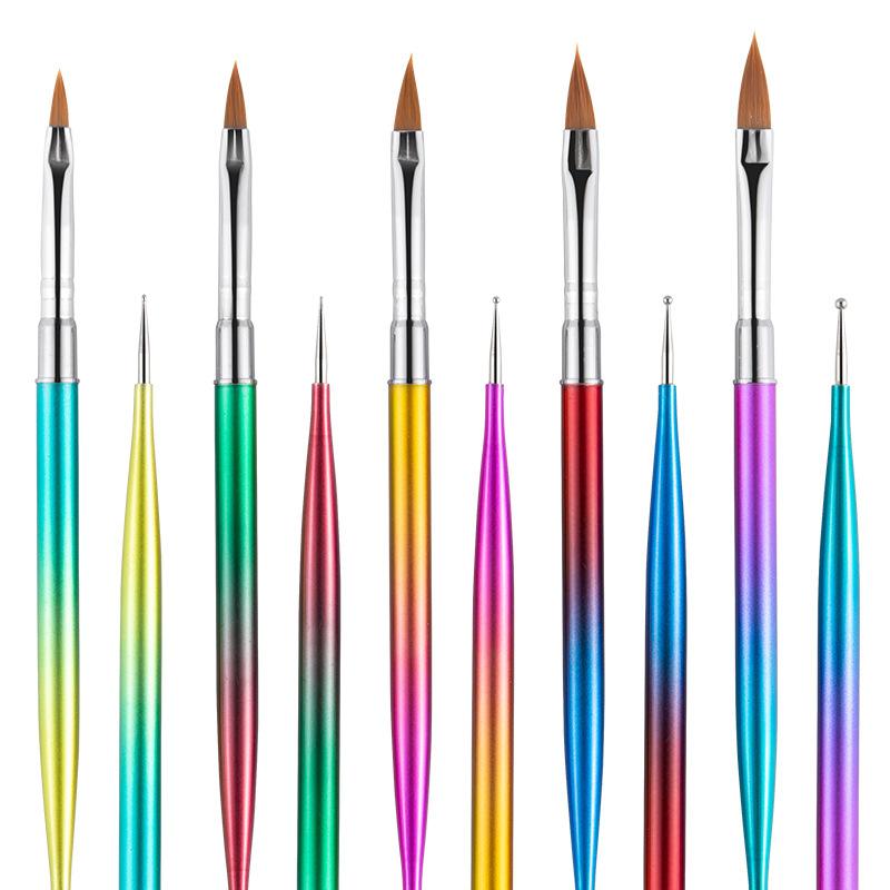 5pcsnew style nylon hair double point drill nail art gradient colorf nail pen set