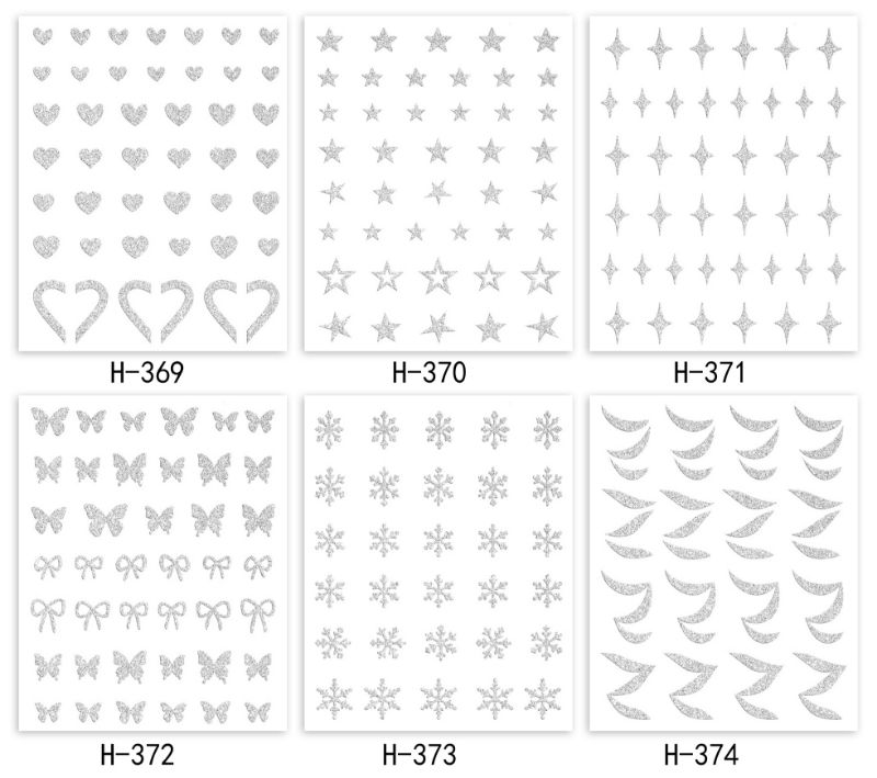 2023 glitter silver stickers, laser butterfly nail stickers