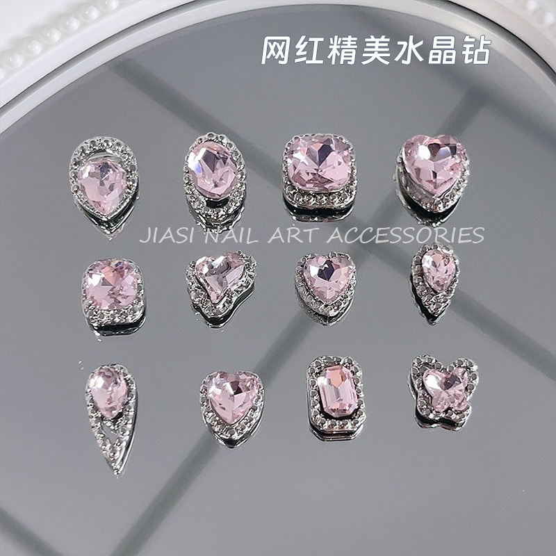 transparent white alloy irregular diamond pink love square water droplet butterfly nail accessories