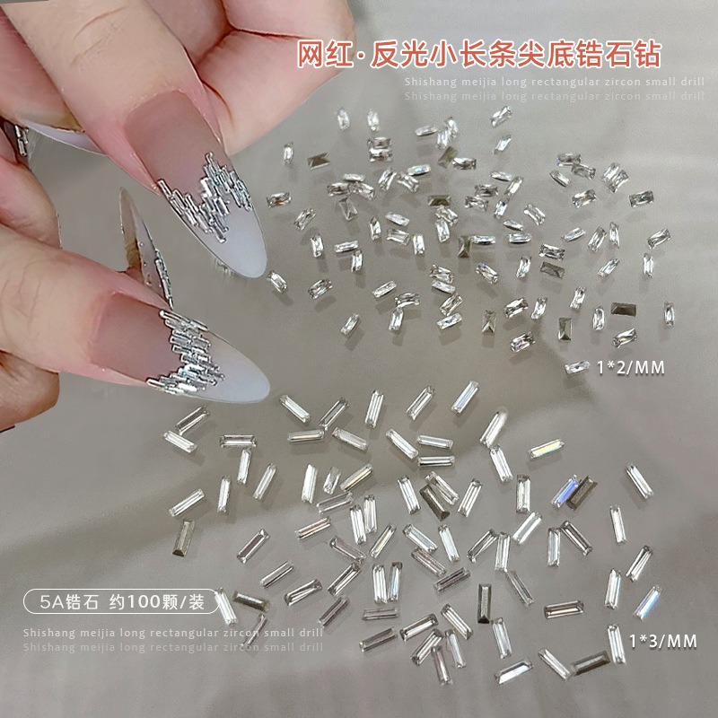 slender strip inverted zircon nail diamond decoration 2024 reflective strip nail diamond