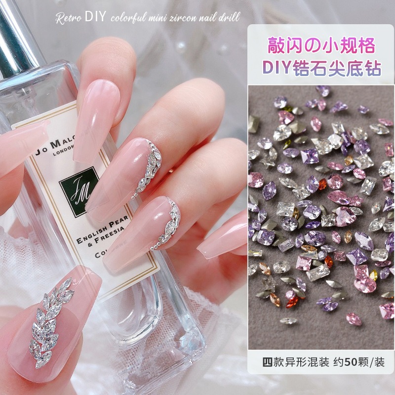 nail mini small zircon plated super sparkling shape sharp bottom diamond luxury nail jewelry