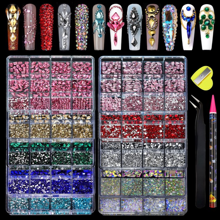 12 grid rhinestone box nail polish diamond flat bottomed irregular diamond nail drill