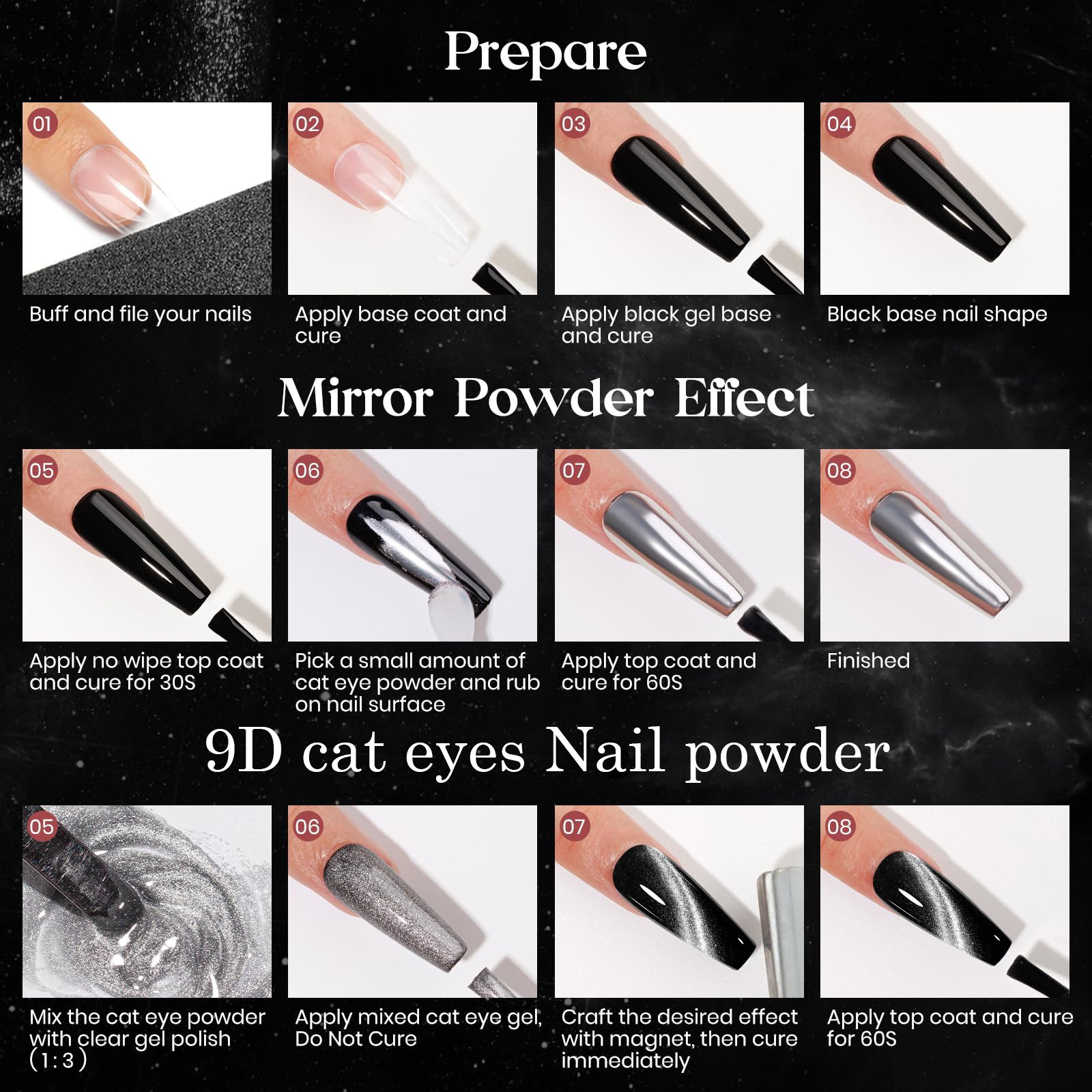 high quality 9d strong magnetic cat eye magnetic powder mirror magnetic powder