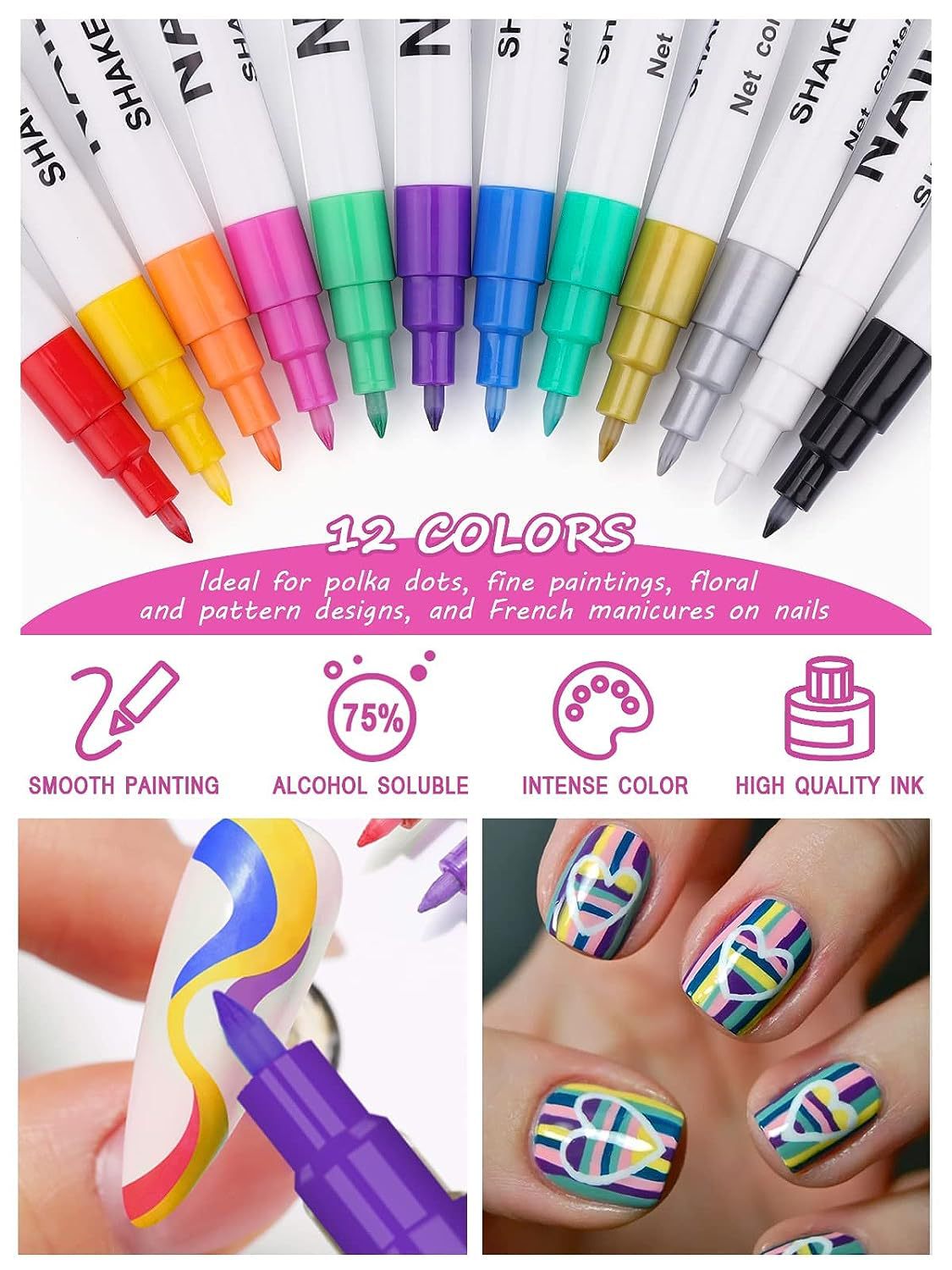 nail care 12 piece colorful paint pull wire art color diy watercolor pen set