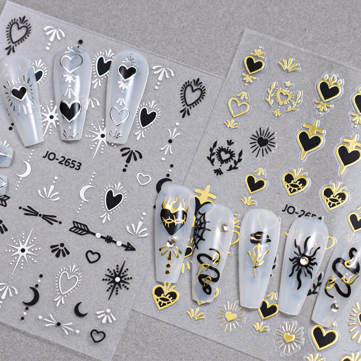 gold and silver star moon nail stickers liquid hollow metal adhesive nail stickers