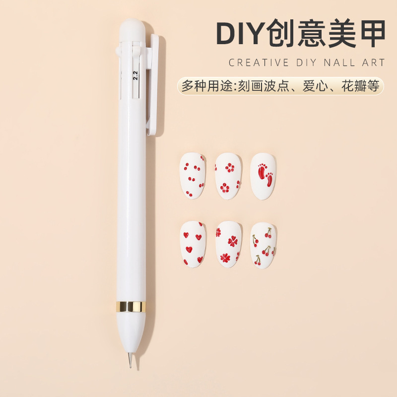 point drill dotting pen 4-in-1 press type nail art dotting pen,