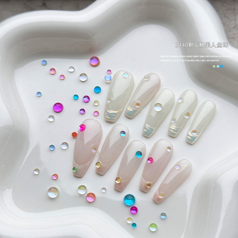 nail mermaid pearl aurora diamond half round flat bottom diamond pearl size mixed 1440pcs