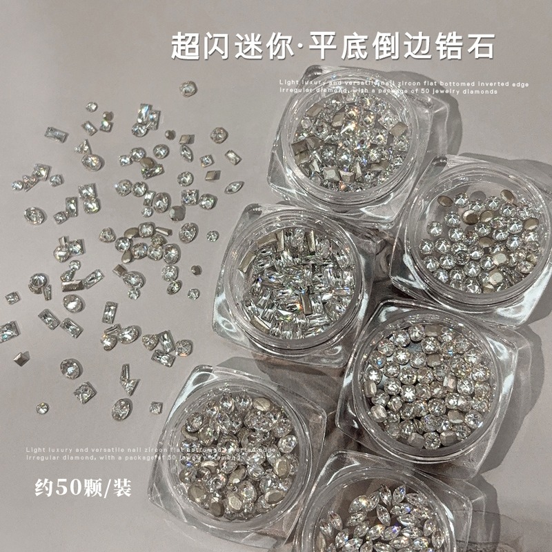 mini flat bottom zircon nail accessories with sparkling and transparent white irregular diamonds