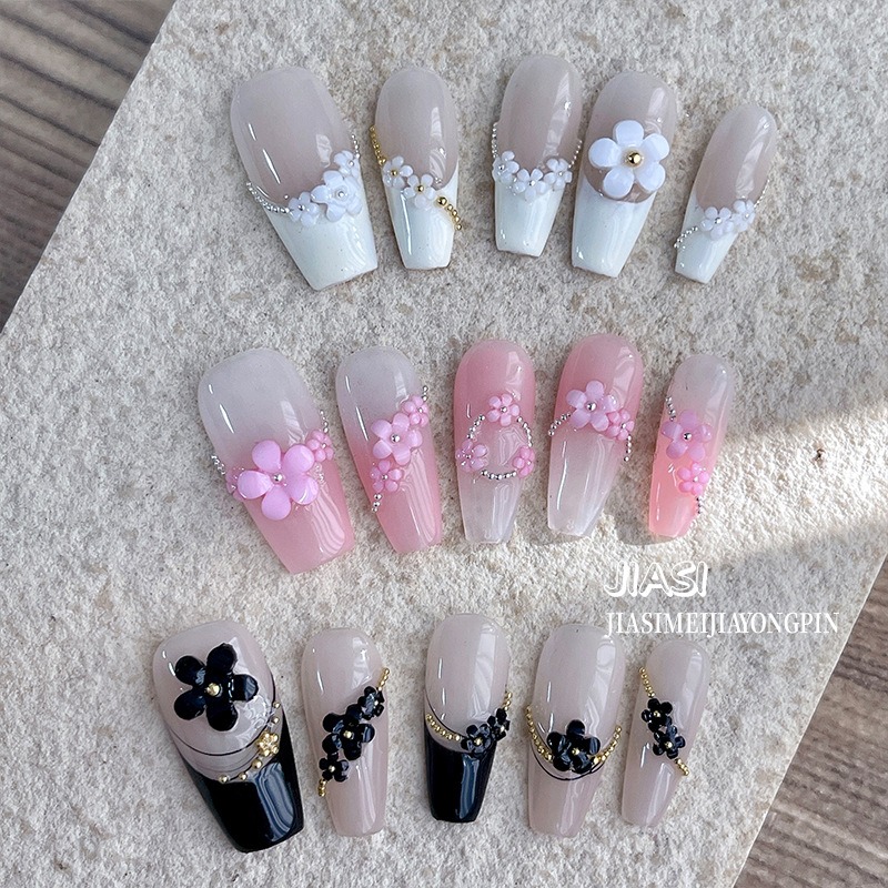 steel ball nail accessories 6-grid mixed steel ball pink white french five petal flower