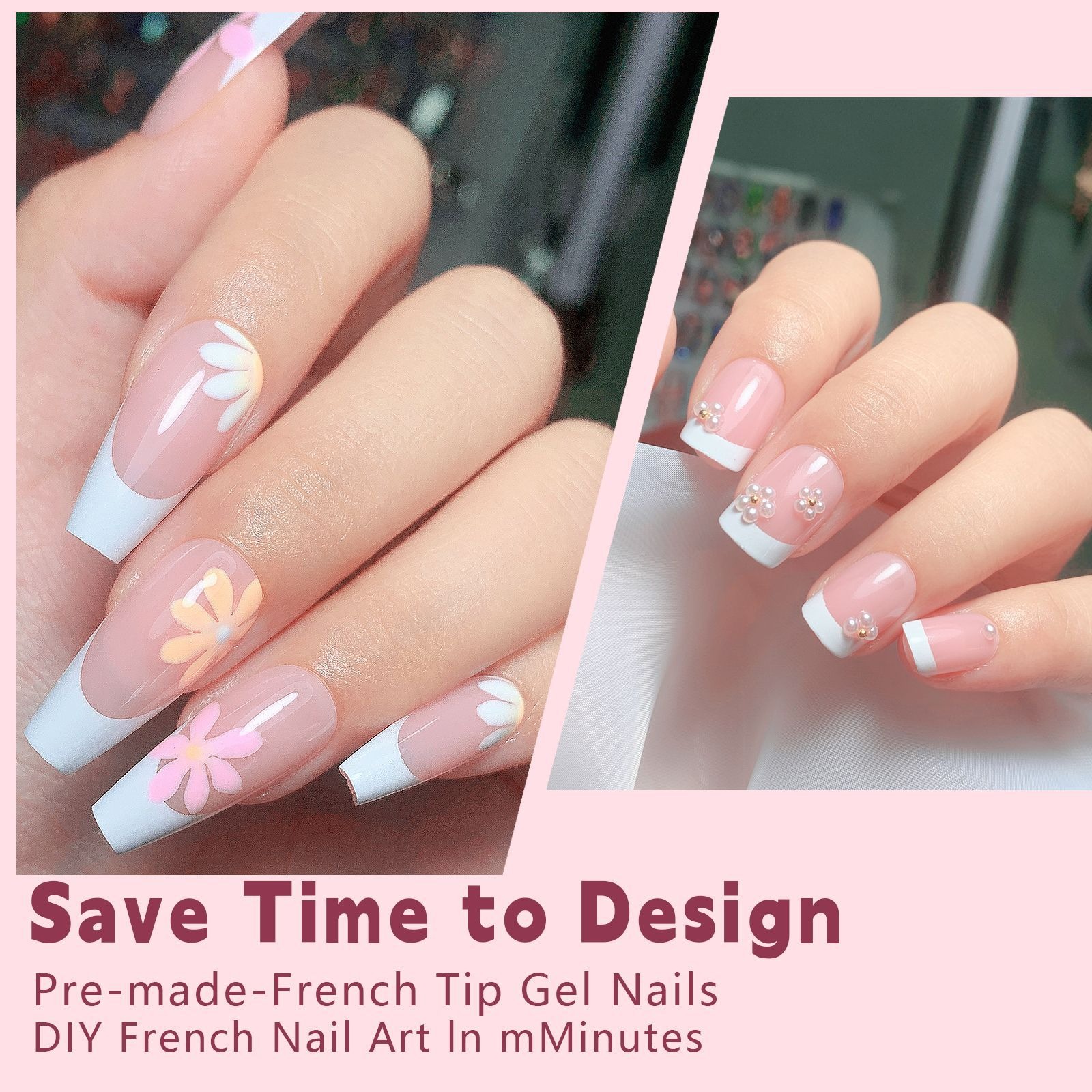 new nail art style seamless wearable nail, detachable nail art, french style wearable nail art