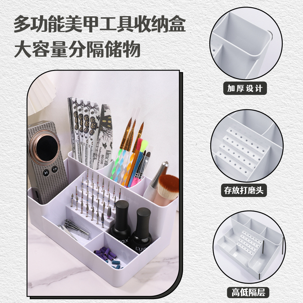 new multifunctional nail tool storage box, desktop plastic polishing head storage rack box