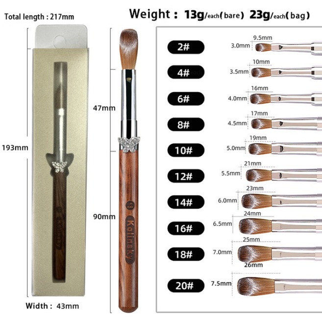 kolinsky brush sandalwood nail art mink hair crystal brush for crystal powder