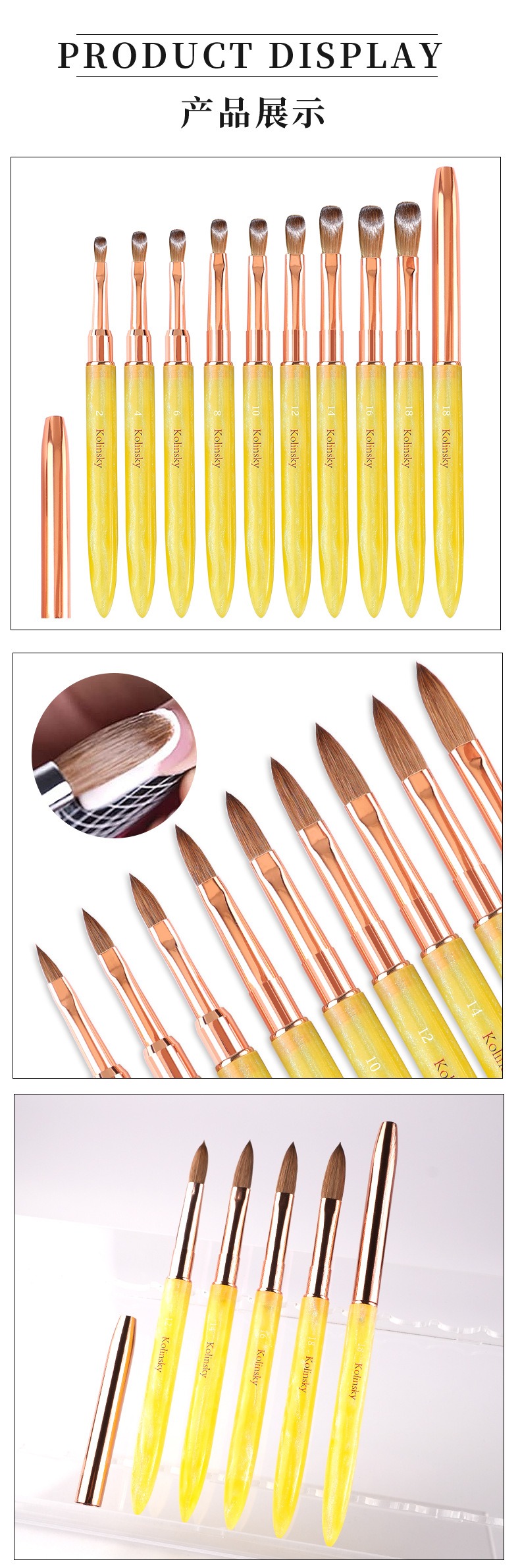 new nail mink hair crystal brush set siberian nail extension gel mink brush customization