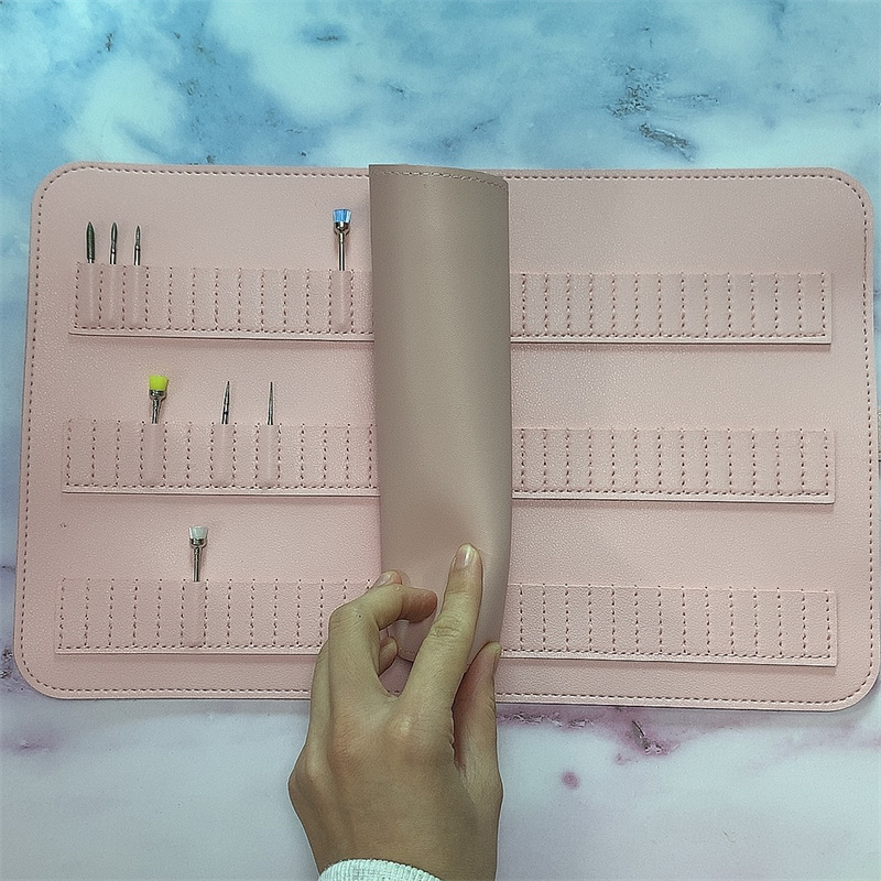 84 hole nail polishing head storage bag, leather polishing head tool display bag