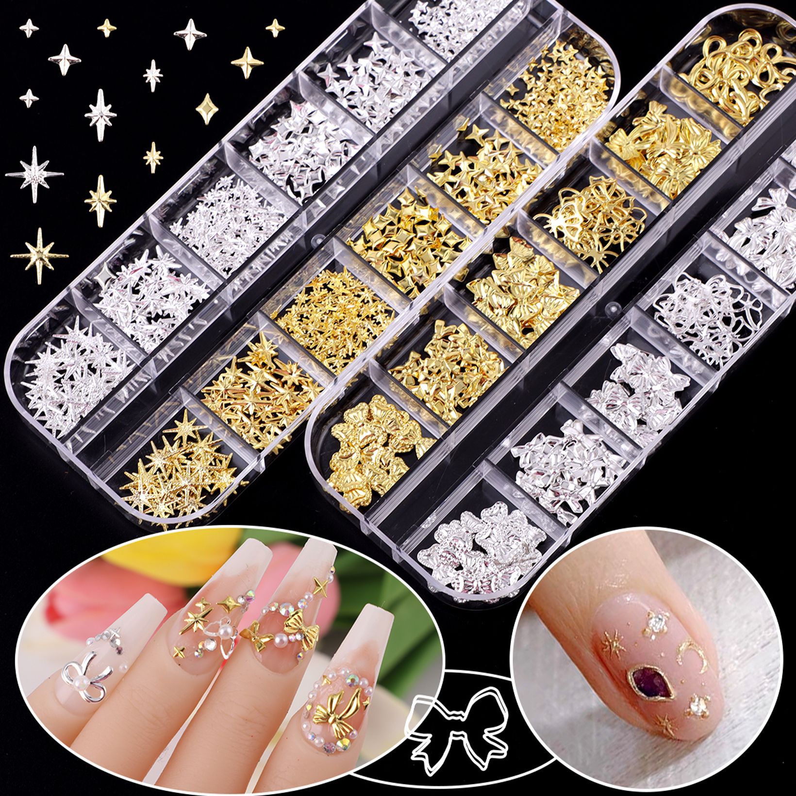 gold and silver nail rivets half piece round beads small rice balls butterfly metal nail patch