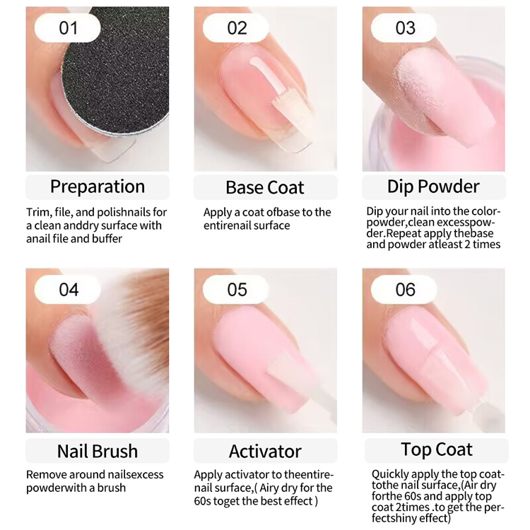 dipping powder 4-step nail base/top coat dip powder gel set diy