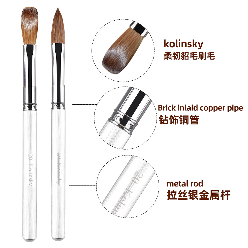 mink hair nail crystal metal rod extended nail powder carving nail salon special brush