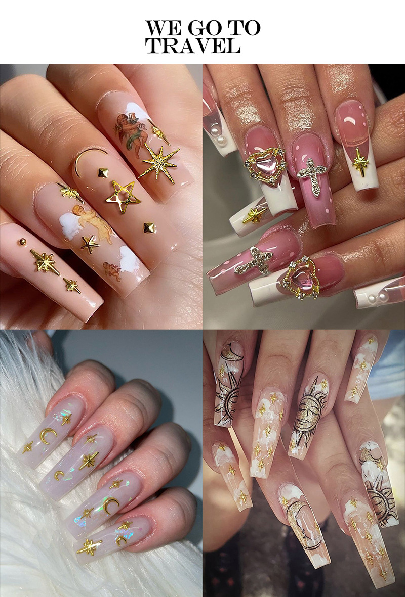 new rivet nail accessories, gold nail pendants, diy wearable nail materials
