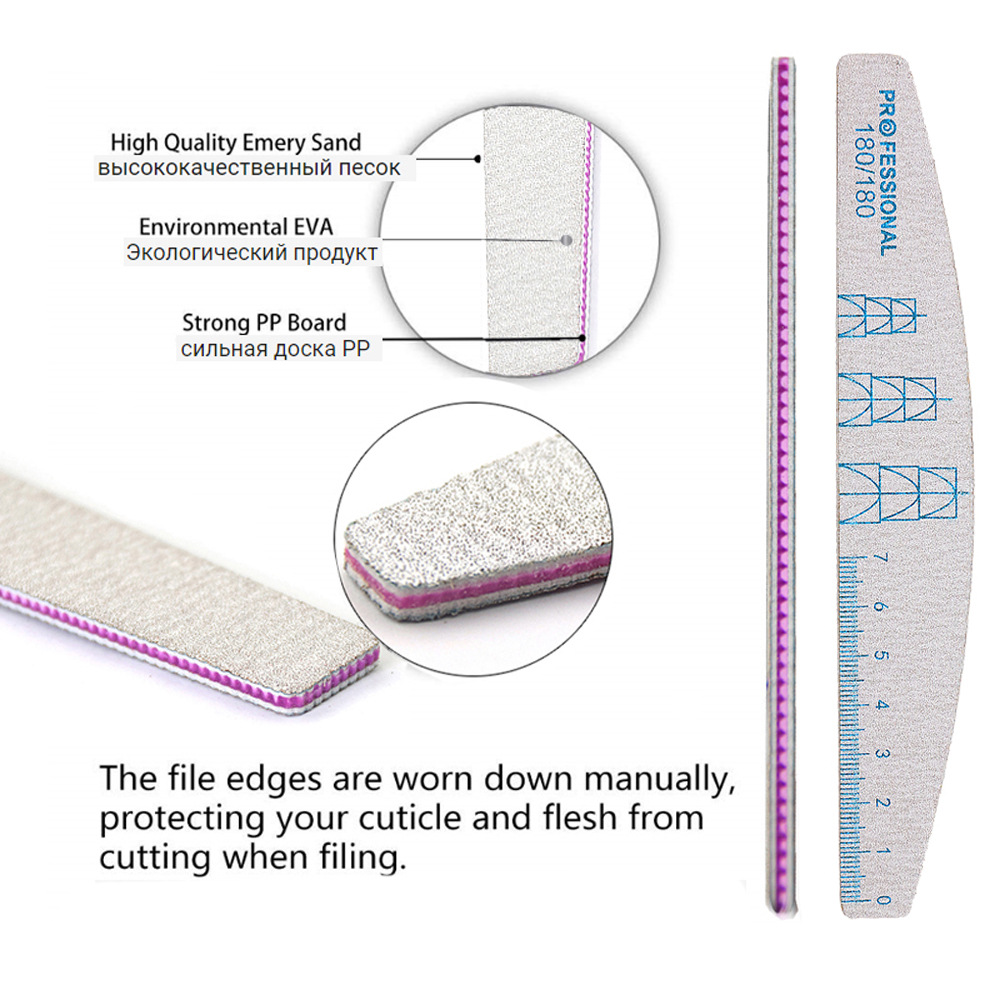 high-end professional gray sand half moon nail file with scale, nail art sanding strip