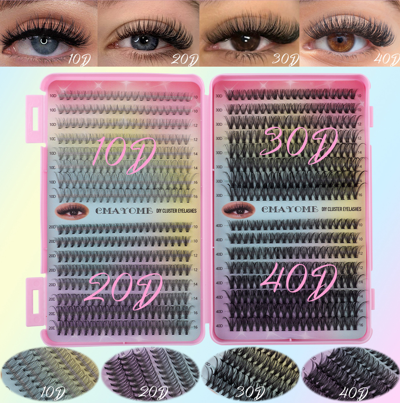 european and american false eyelash extension set - single cluster hair 640 clusters