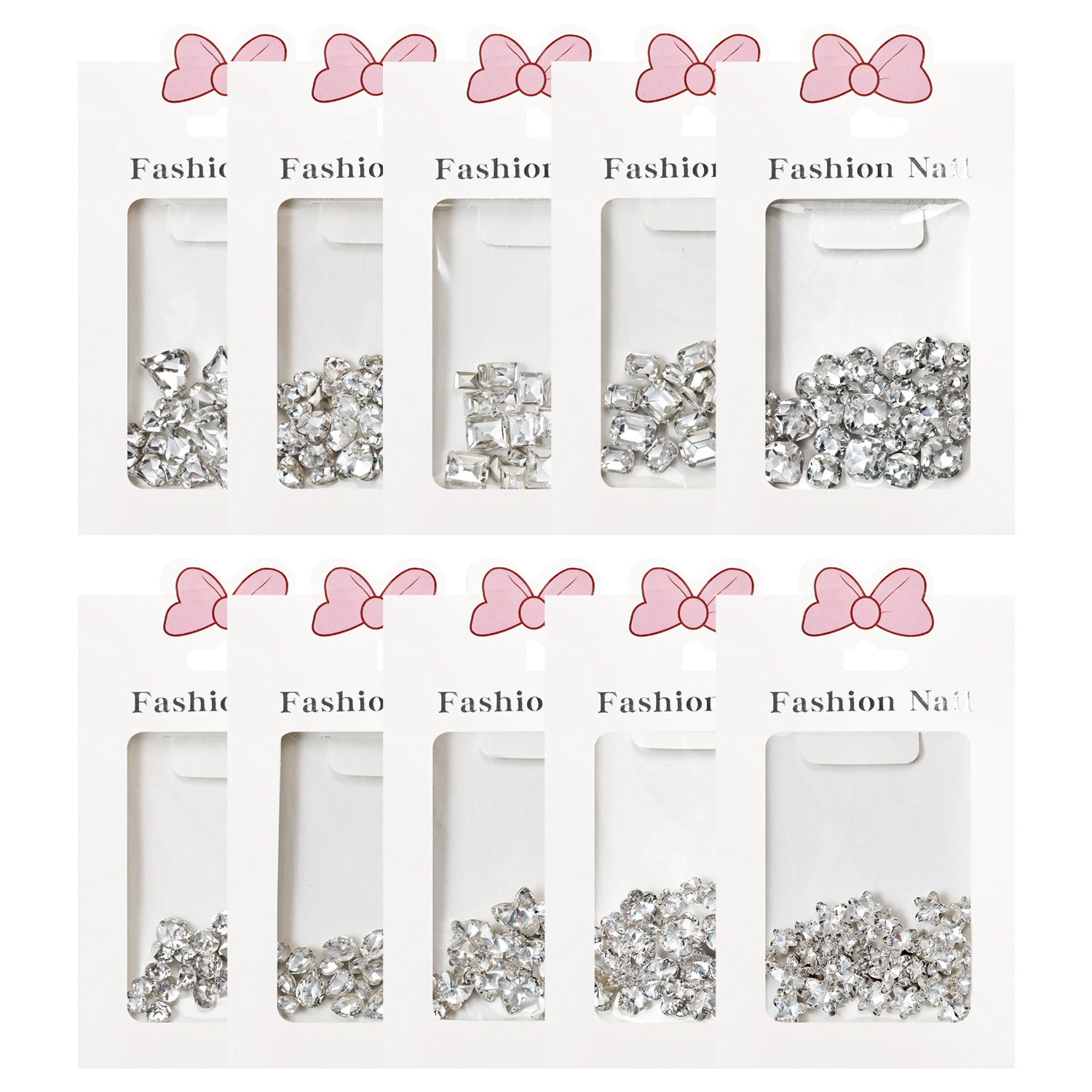 30pcs nail tip bottom diamond heart drill through white diamond water diamond