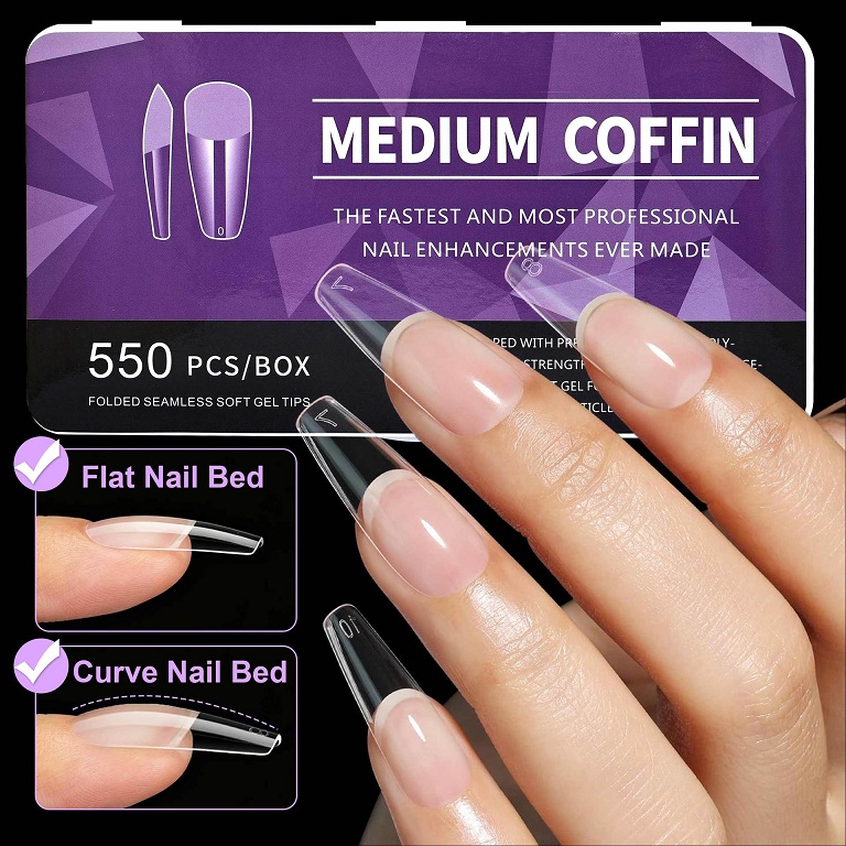 550pcs soft gel nail tips medium short almond coffin full cover matte extension acrylic press on