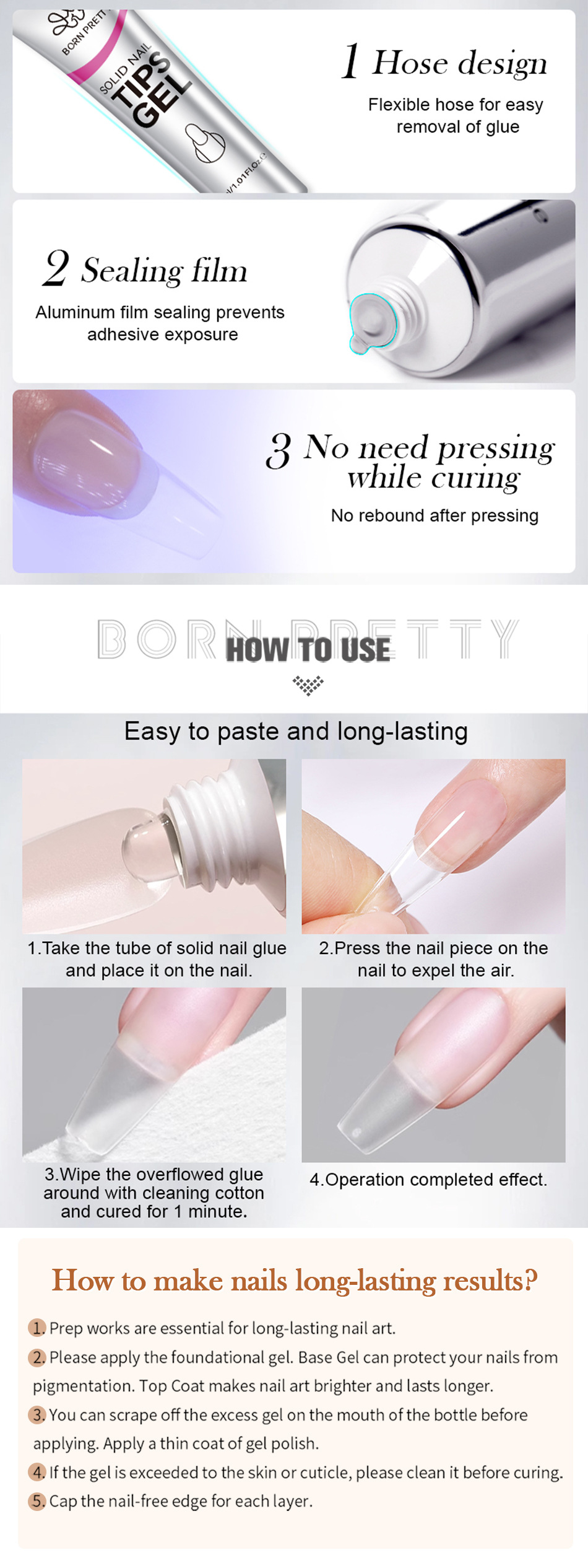 tube wearable nail plate adhesive, firm and non rebounding solid jelly patch adhesive