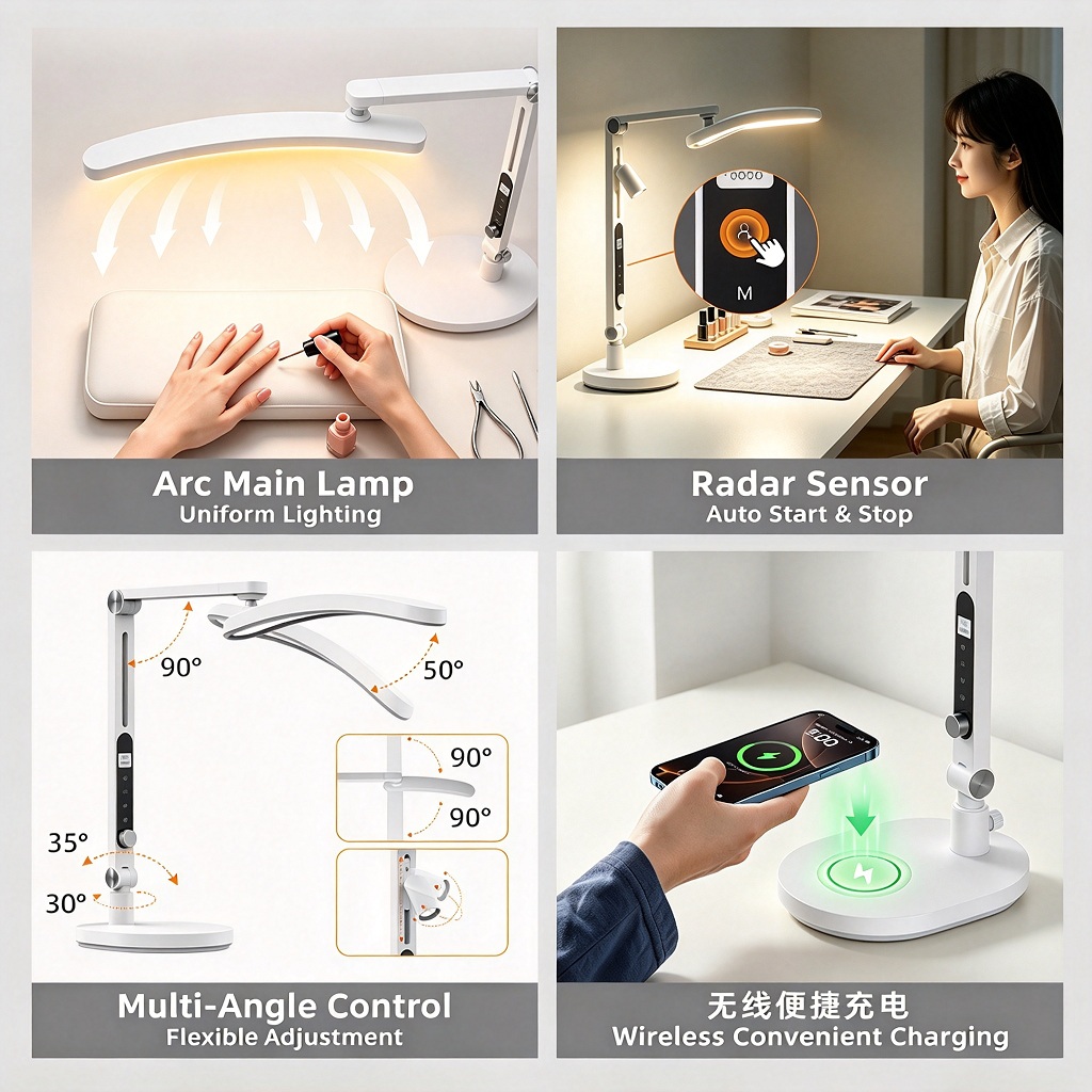 nail lamp eyelash lamp half moon lamp induction switch dual light  infinite dimming table lamp