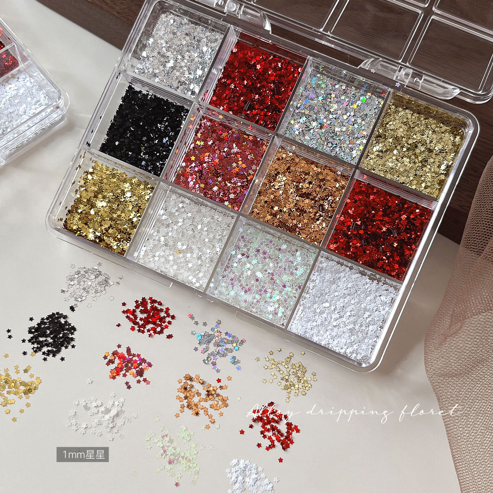 mini star heart glitter nail decoration 12 grid mixed star glitter nail decoration