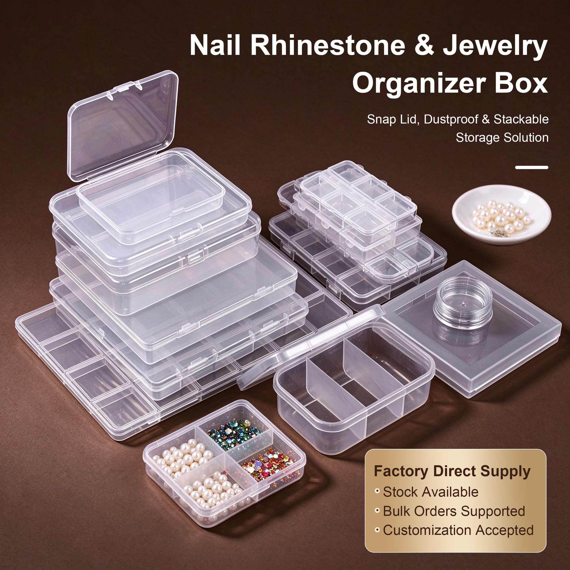 multi grid pp transparent nail art storage box bead jewelry grid small packing box