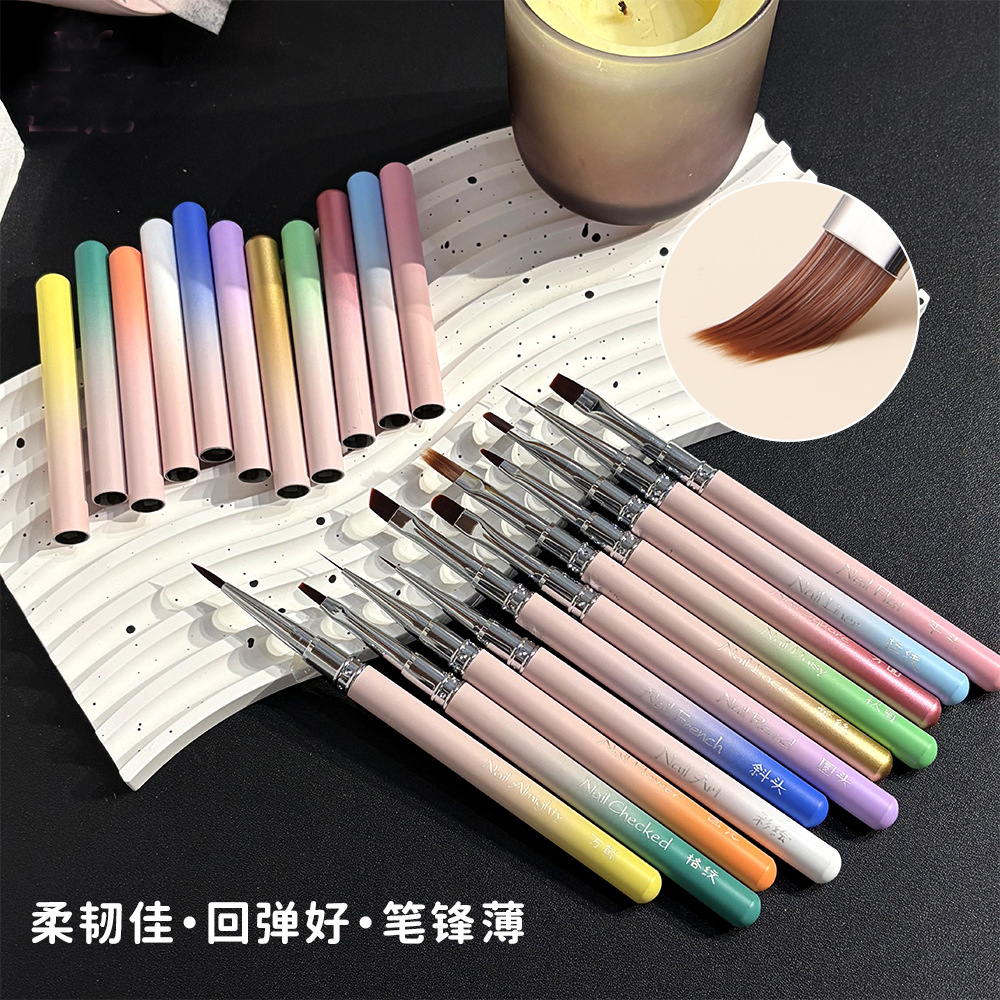 color gradient metal handle nail art pen brush round gel brush halo pen nail drawing flower brush