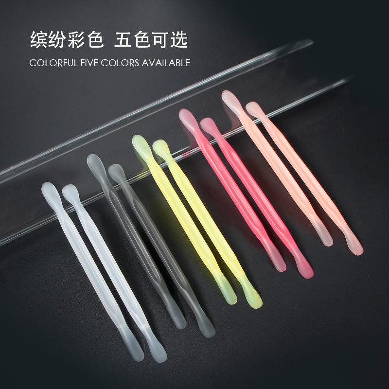 2pcs plastic double headed nail pusher removing dead skin and nail powder spoon nail tools set